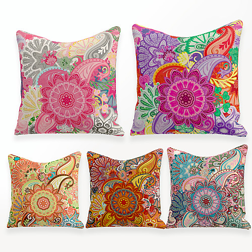 

Cushion Cover 5PCS Linen Soft Decorative Square Throw Pillow Cover Cushion Case Pillowcase for Sofa Bedroom 45 x 45 cm (18 x 18 Inch) Superior Quality Mashine Washable Colorful Floral