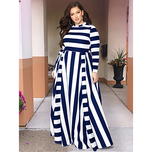 

Women's Plus Size Dresses T Shirt Dress Tee Dress Maxi long Dress Long Sleeve Striped Sexy All Seasons / Loose