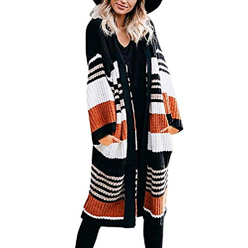 

women's oversized cardigan striped color block chunky knit thick with pockets loose long sleeve open front cozy casual cardigan sweaters for women coat outwear