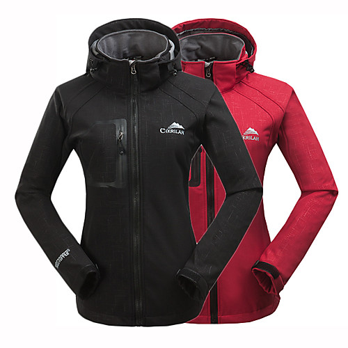 

Cikrilan Women's Hoodie Jacket Hiking Softshell Jacket Winter Outdoor Thermal Warm Waterproof Windproof Breathable Outerwear Jacket Top Fleece Softshell Camping / Hiking Ski / Snowboard Fishing Black