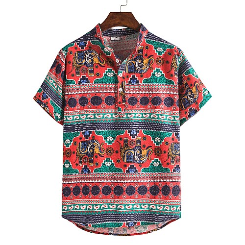 

Men's Shirt Other Prints Graphic Short Sleeve Daily Tops Basic Red