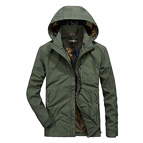 

men's hooded lightweight front zip jacket outdoor quick drying overcoat army windbreaker olive