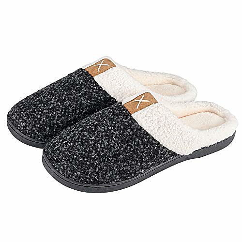 

men's memory foam winter slippers fuzzy plush indoor outdoor bedroom non-slip house shoes size 9-10