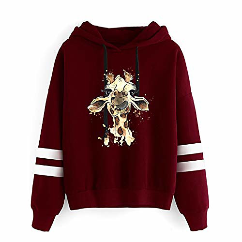 

women's hoodies sweatshirt pullovers ladies color block long sleeve hooded jumper drawstring loose giraffe print hoodies items sale items birthday gifts for her wine
