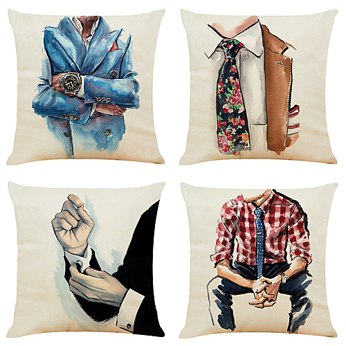 

Cushion Cover 4PC Linen Soft Decorative Square Throw Pillow Cover Cushion Case Pillowcase for Sofa Bedroom 45 x 45 cm (18 x 18 Inch) Superior Quality Mashine Washable