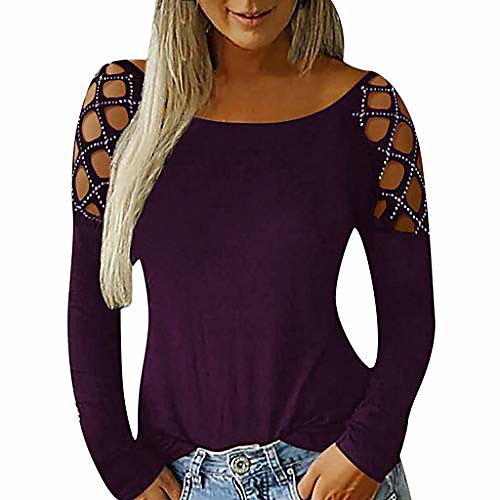

women's hollowed long sleeve sequin scoop neck blouse tops cold shoulder tunic tops