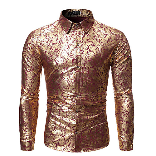

mens party print dress shirt casual gold silver floral shirts classic fit tops