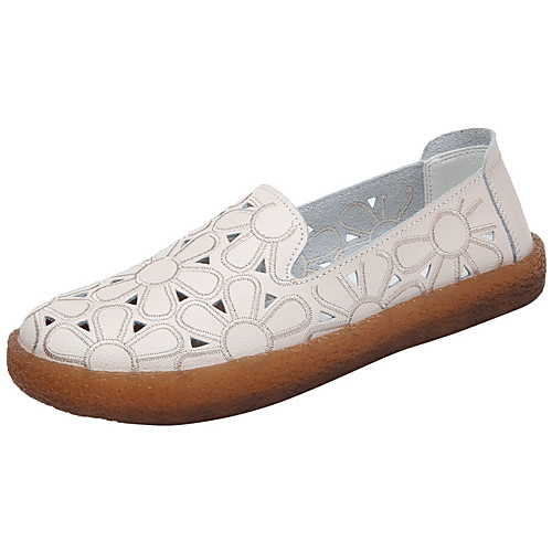 

Women's Flats Flat Heel Round Toe Casual Daily Walking Shoes Cowhide Flower Solid Colored White Black Beige