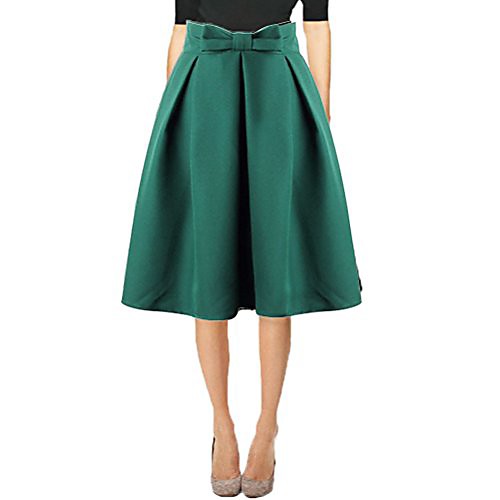 

women's cute midi a line skirt high waist pleated flare knee skirts purple