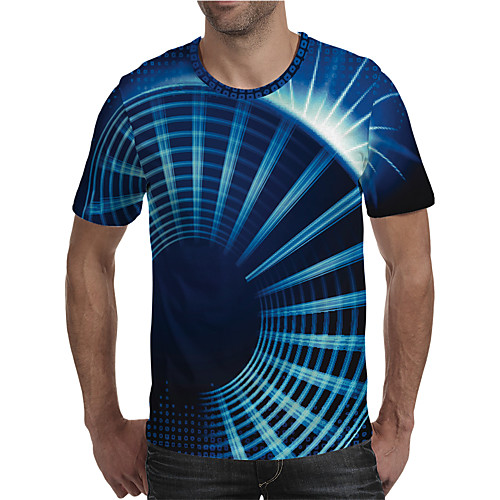 

Men's T shirt 3D Print Graphic Optical Illusion 3D Plus Size Print Short Sleeve Daily Tops Elegant Exaggerated Blue