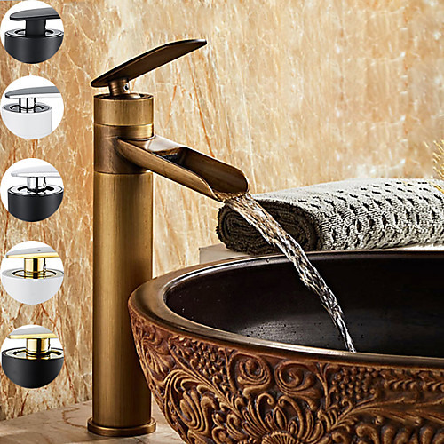 

Single HandleBathroomFaucet,ElectroplatedOneHole Rotatable Waterfall/Centerset,Brass BathroomSink Faucet Contain with Supply Lines