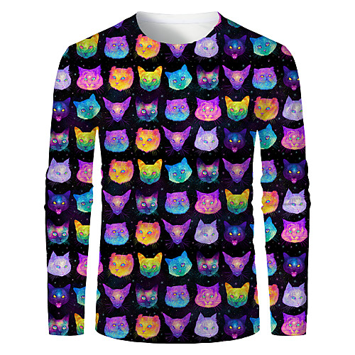 

Men's T shirt 3D Print Graphic 3D Animal Print Long Sleeve Daily Tops Rainbow