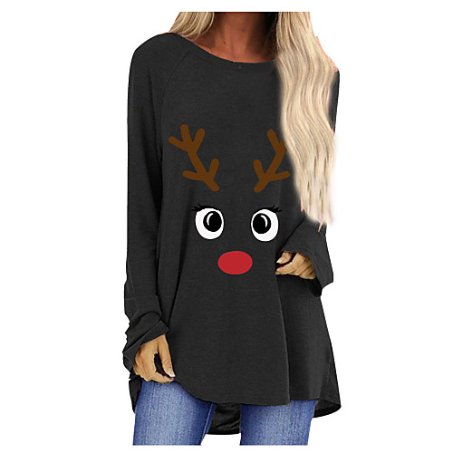 

Women's Christmas T shirt Graphic Prints Long Sleeve Round Neck Tops Christmas Basic Top White Black Blue