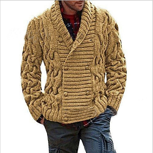 

Men's Knitted Solid Color Cardigan Long Sleeve Sweater Cardigans V Neck Shirt Collar Fall Winter Black Army Green Khaki