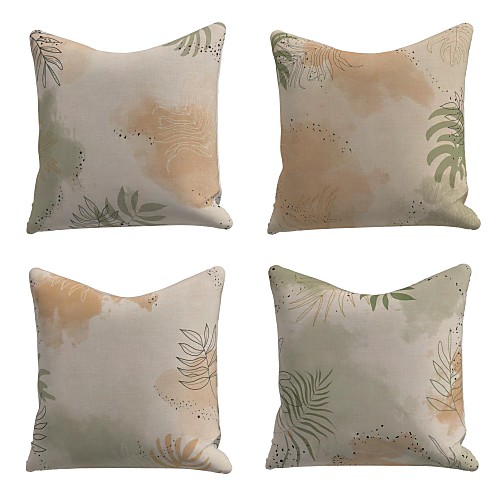 

Cushion Cover 4PCS Linen Soft Decorative Square Throw Pillow Cover Cushion Case Pillowcase For Sofa Bedroom 45 x 45 cm (18 x 18 Inch) Superior Quality Mashine Washable Earthy Leaves