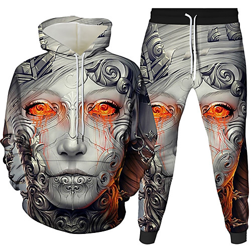 

Women's Men's 3D Hoodies Set 3D Portrait Galaxy Star Print 2 Piece Front Pocket Daily 3D Print 3D Print Casual Hoodies Sweatshirts Light gray