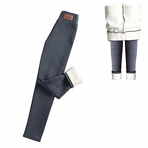 

women warm fleece lined winter pant elastic high waist sweatpants trousers winter leggings(m) gray