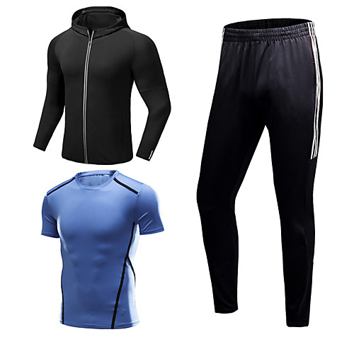 

Men's Patchwork Tracksuit Activewear Set Athletic Athleisure Long Sleeve 3pcs Front Zipper Breathable Quick Dry Moisture Wicking Fitness Gym Workout Running Walking Jogging Sportswear Stripes Normal