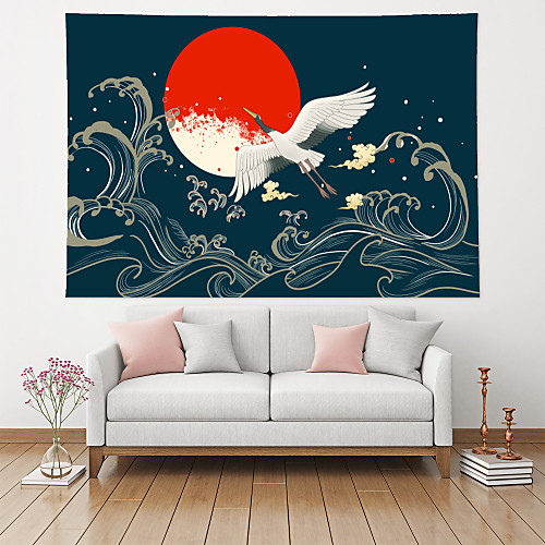 

Chinese Style Wall Tapestry Art Decor Blanket Curtain Hanging Home Bedroom Living Room Decoration Polyester Crane Sun Sea Wave