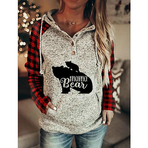 

Women's Pullover Hoodie Sweatshirt Graphic Color Block Animal Front Pocket Daily Basic Casual Hoodies Sweatshirts Gray