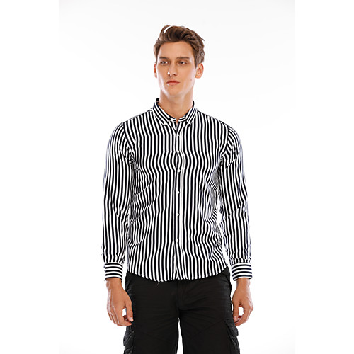 

Men's Striped Shirt Long Sleeve Daily Tops Classic Collar White Black Blue