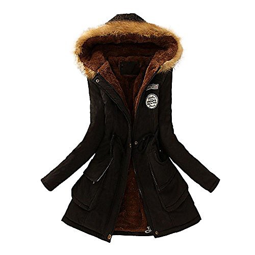 

womens coat faux fur collar hooded jacket winter warm parka outwear