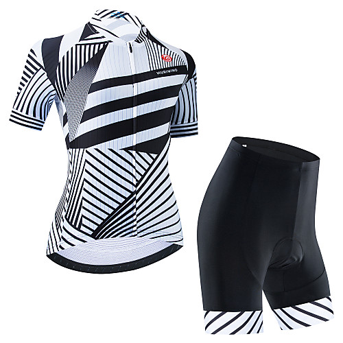 

21Grams Women's Short Sleeve Cycling Jersey with Bib Shorts Cycling Jersey with Shorts White Black BlackWhite Stripes 3D Bike Breathable Quick Dry Sports Stripes Mountain Bike MTB Road Bike Cycling