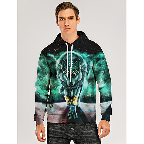 

Men's Pullover Hoodie Sweatshirt Graphic 3D Animal Front Pocket Hooded Daily 3D Print 3D Print Casual Hoodies Sweatshirts Long Sleeve Light Green