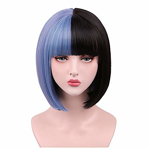 

half and half short straight fashion halloween party wig for women girls (2#)