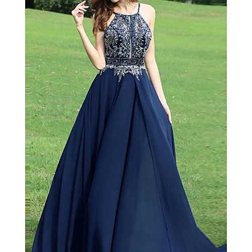 

A-Line Beautiful Back Floral Engagement Prom Dress Spaghetti Strap Sleeveless Sweep / Brush Train Chiffon with Appliques 2021