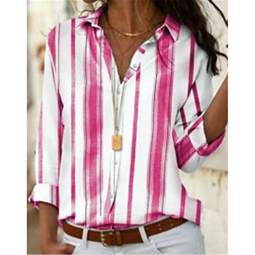 

Women's Plus Size Blouse Shirt Striped Long Sleeve Shirt Collar Tops Basic Basic Top Yellow Blushing Pink Gray