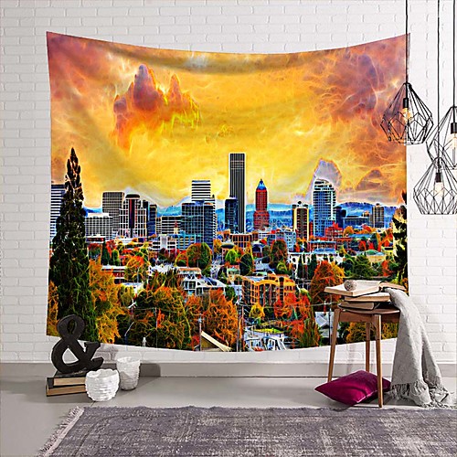 

Wall Tapestry Art Deco Blanket Curtain Picnic Table Cloth Hanging Home Bedroom Living Room Dormitory Decoration Polyester Fiber Novelty Modern Color City