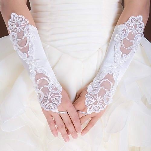 

Satin Elbow Length Glove Lace / Gloves With Appliques