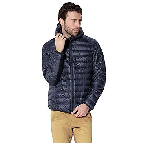 

men's ultra light weight warm down jacket solid color hooded packable outwear coat (s (asian l), navy blue)