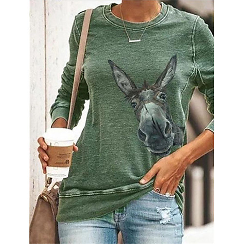 

Women's T-shirt Animal Long Sleeve Round Neck Tops Beach Basic Top Blue Green Gray