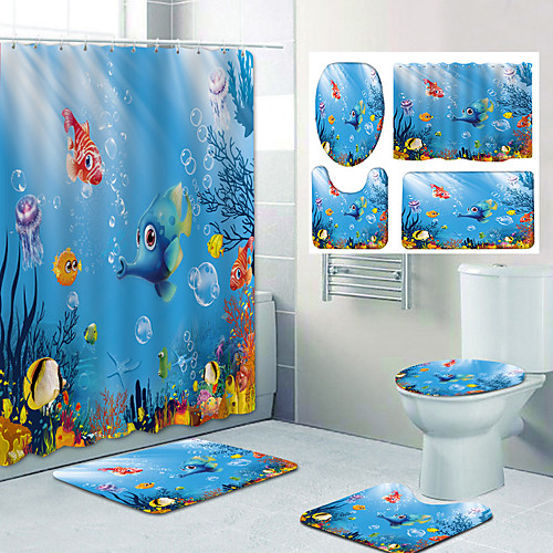 

Underwater World Pattern Printing Bathroom Shower Curtain Leisure Toilet Four-Piece Design