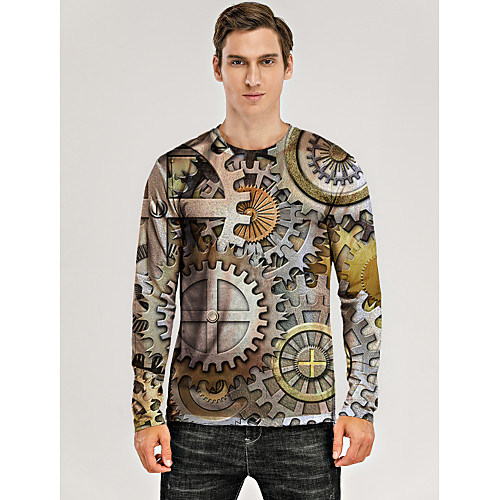 

Men's T shirt 3D Print Graphic 3D Machine Print Long Sleeve Daily Tops Khaki