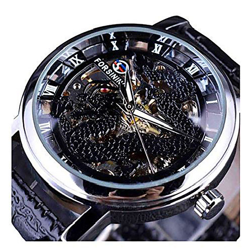 

fashion dragon skeleton design transparent case mechanical watch golden dial brand luxury mens watches hand wind