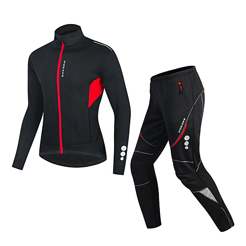 

WOSAWE Women's Men's Long Sleeve Cycling Jacket with Pants Winter Black Solid Color Dot Bike Fleece Lining Breathable Quick Dry Warm Sports Solid Color Mountain Bike MTB Road Bike Cycling Clothing