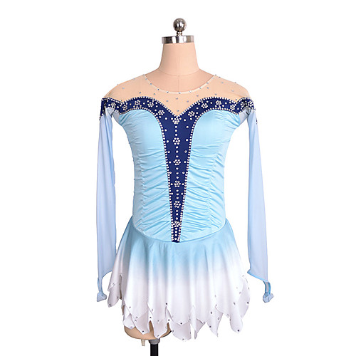 

21Grams Figure Skating Dress Women's Girls' Ice Skating Dress Sky Blue Spandex High Elasticity Training Competition Skating Wear Crystal / Rhinestone Long Sleeve Ice Skating Figure Skating / Kids