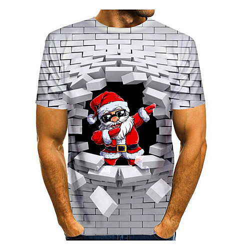 

Men's Christmas Tee T shirt 3D Print Graphic 3D Santa Claus Animal Print Short Sleeve Tops Round Neck White