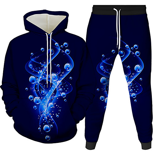 

Men's 3D Hoodies Set Graphic 3D 2 Piece Daily 3D Print Casual Hoodies Sweatshirts Blue