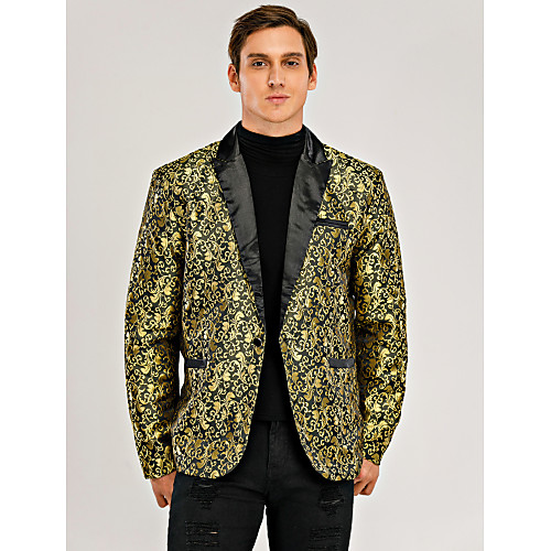 

White / Black / Gold Floral Regular Fit Polyester Men's Suit - Notch lapel collar