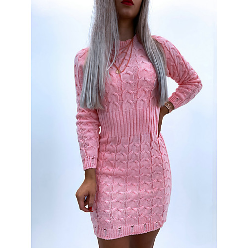 

Women's Sweater Jumper Dress Knee Length Dress Blushing Pink Gray Long Sleeve Solid Color Fall Winter Round Neck Elegant Sexy 2021 S M L XL