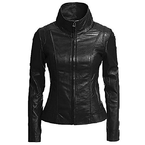 

womens classic black genuine lambskin leather jacket l896-xl