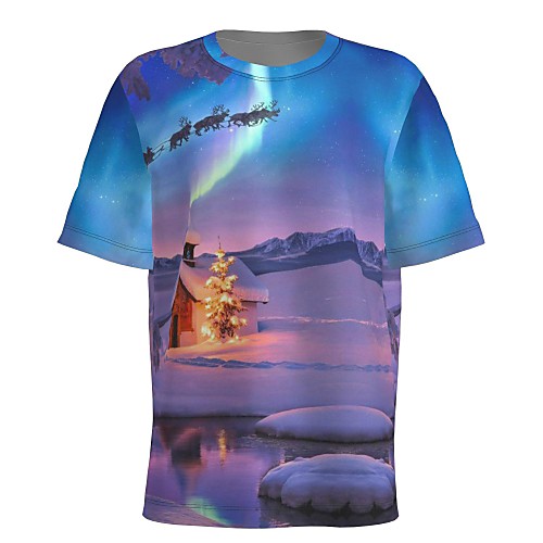 

Men's T shirt 3D Print Graphic Scenery 3D Print Short Sleeve Christmas Tops Purple
