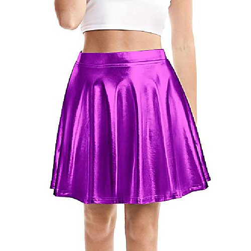 

women's shiny skirt metallic flared pleated skater skirt with high elastic waistband (purple, l)