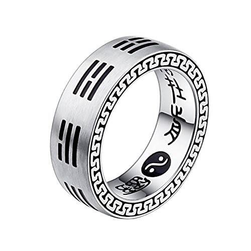 

men's stainless steel yin yang tai chi 7mm band mantra ring silver size 10