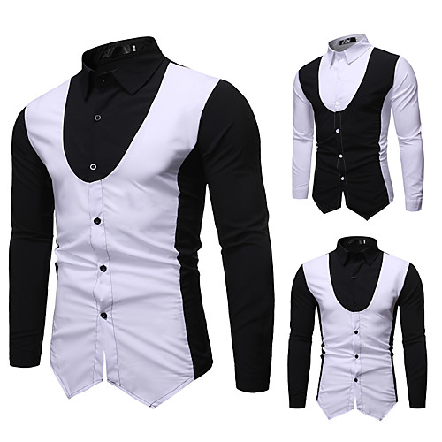 

Men's Shirt non-printing Solid Colored Color Block Plus Size Long Sleeve Party Tops Elegant Vintage White Black