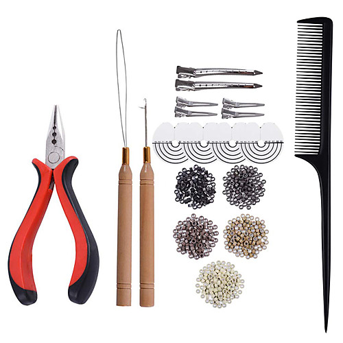 

1000pcs Micro Silicone Rings Hair Extension Tools Kit Three-hole Hair Pliers Micro Pulling Needle Loop Threaders and Micro Silicone Links and Comb